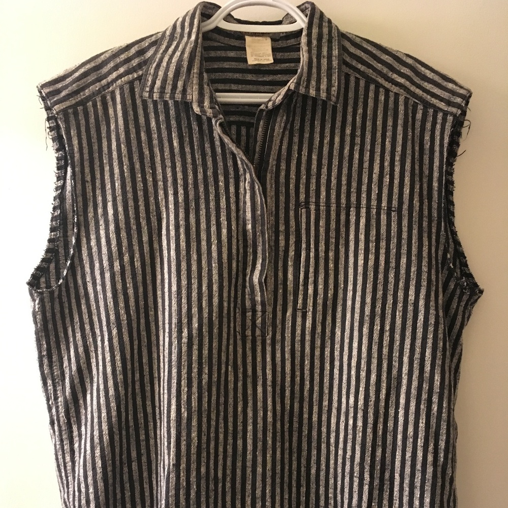 Issey Miyake Grey and Black Striped Box Top Sz S
